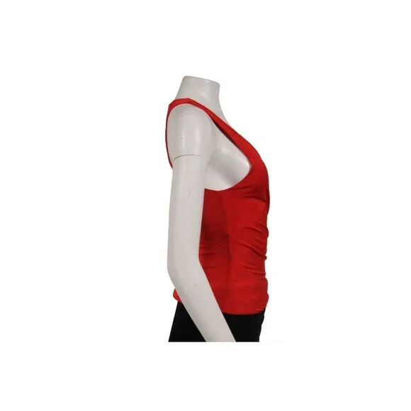 Ralph Lauren Purple LabelAssymetrical Top Small Red Blouse Runched Sleeveles